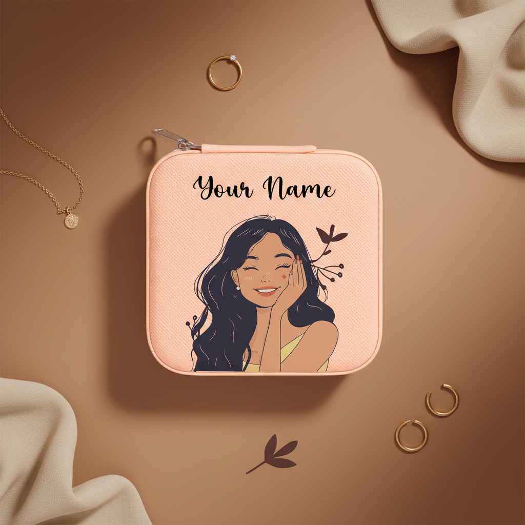 Smile Girl | Peach – Personalized Jewellery Box with Name (Medium)