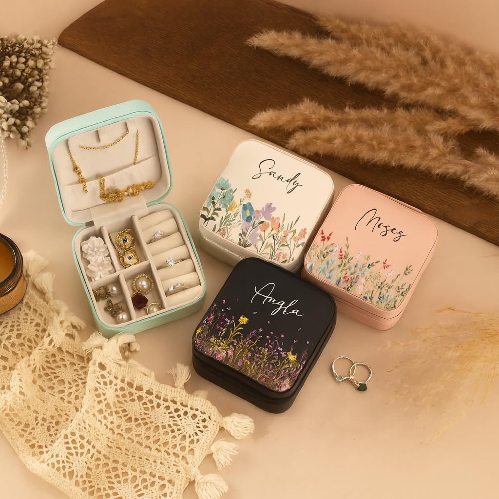 Personalized Jewellery Box with Name | Custom Floral Jewelry Organizer