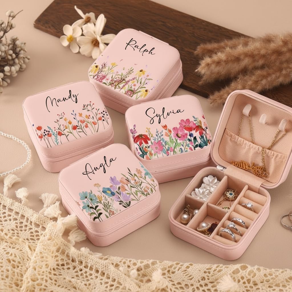 Personalized Jewellery Box with Name | Custom Floral Jewelry Organizer