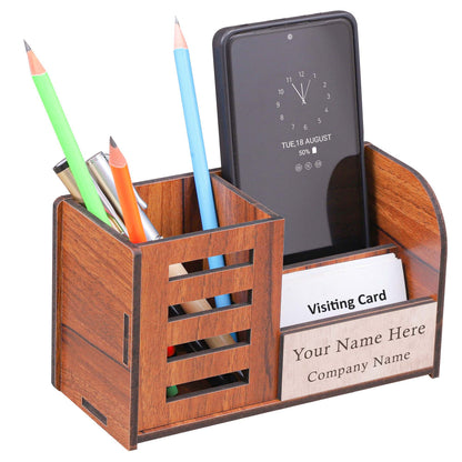 Personalized Wooden Pen Stand – Custom Name Desk Organizer for Office or Corporate Gifting