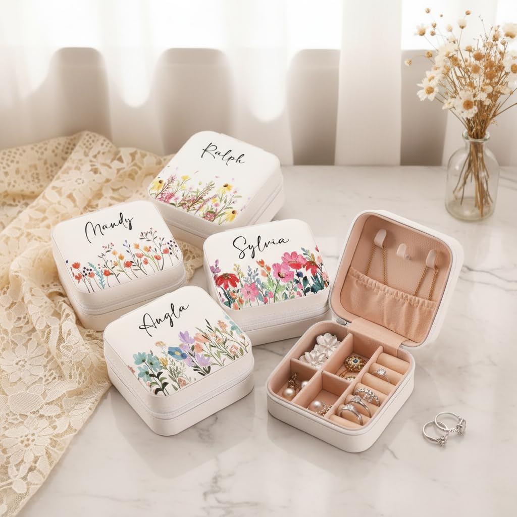 Personalized Jewellery Box with Name | Custom Floral Jewelry Organizer