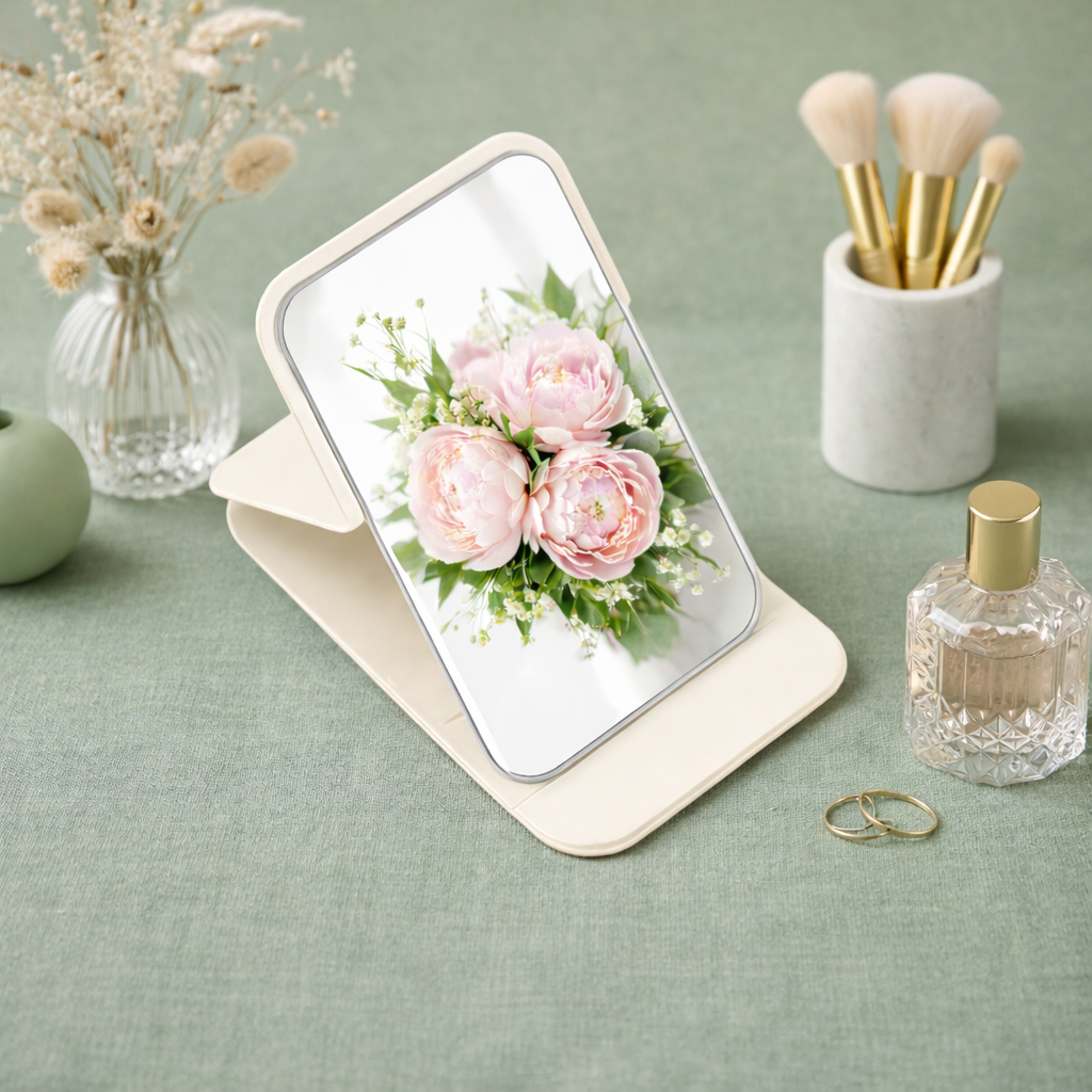 Blossom Panda Personalized Compact Pocket Mirror - White