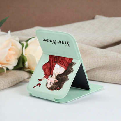 Butterfly Girl Compact Pocket Mirror with Name - Mint