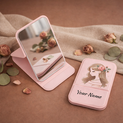 Rose Petal Grace Girl Personalized Compact Pocket Mirror - Pink