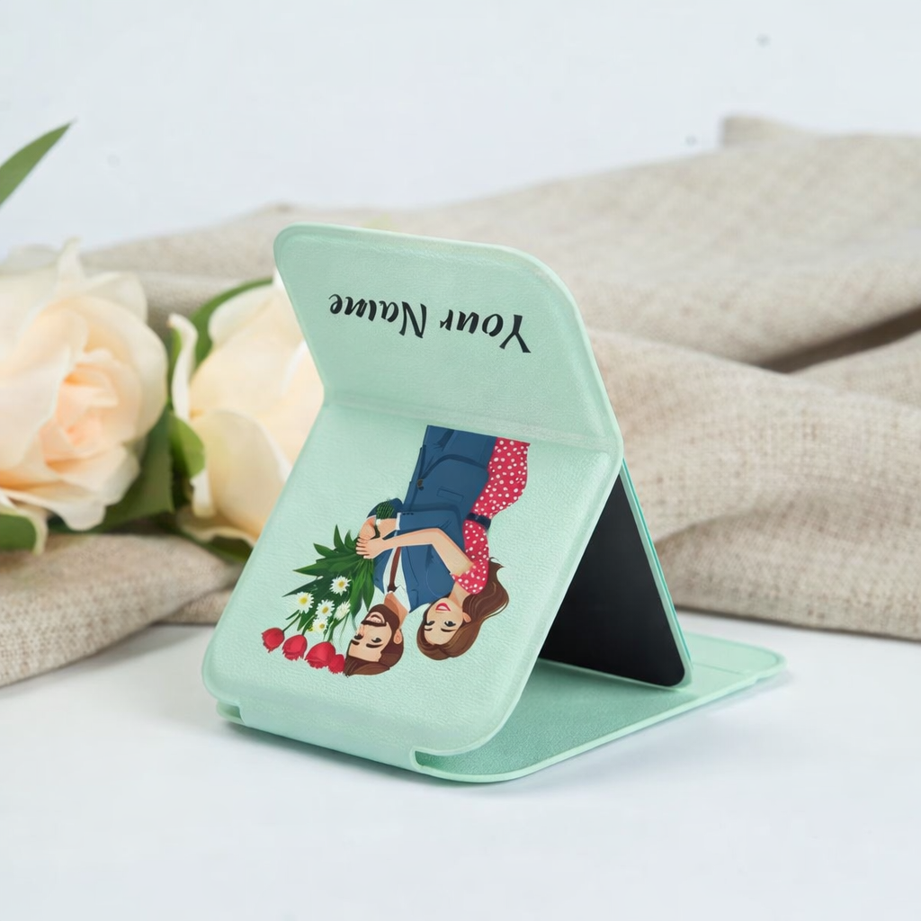 Forever Bloom Couple Personalized Compact Pocket Mirror - Mint