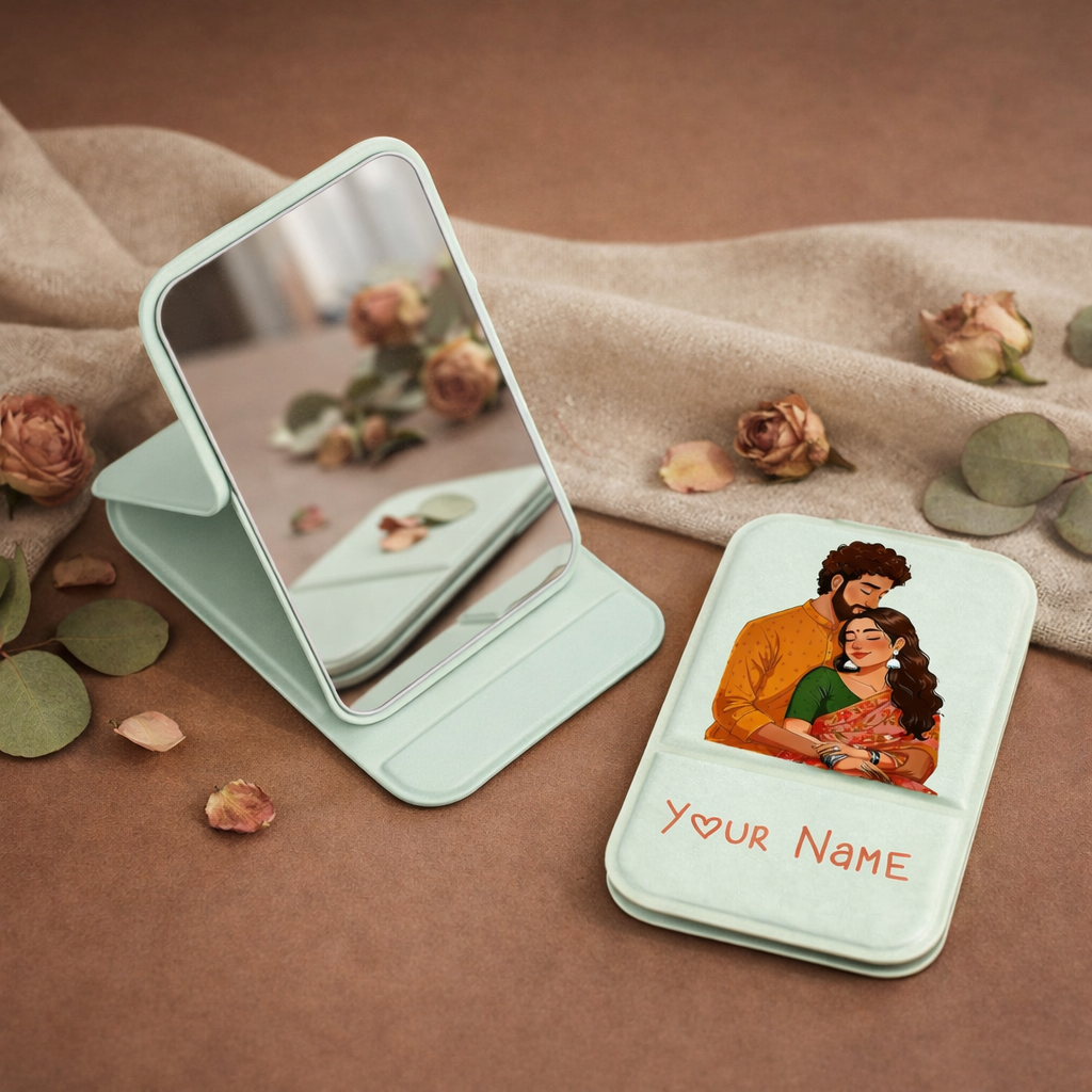 Saanjh Saathiya Couple Personalized Compact Pocket Mirror - Mint