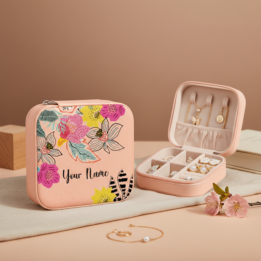 Bloom Garden | Peach – Personalized Jewellery Box with Name (Medium)