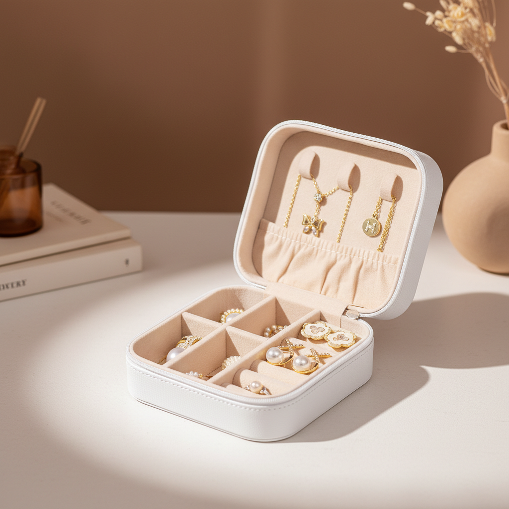 Personalized White Jewellery Box with Name – Sweet Blossom Heart & Butterfly Design | Travel Jewelry Organizer for Women & Girls