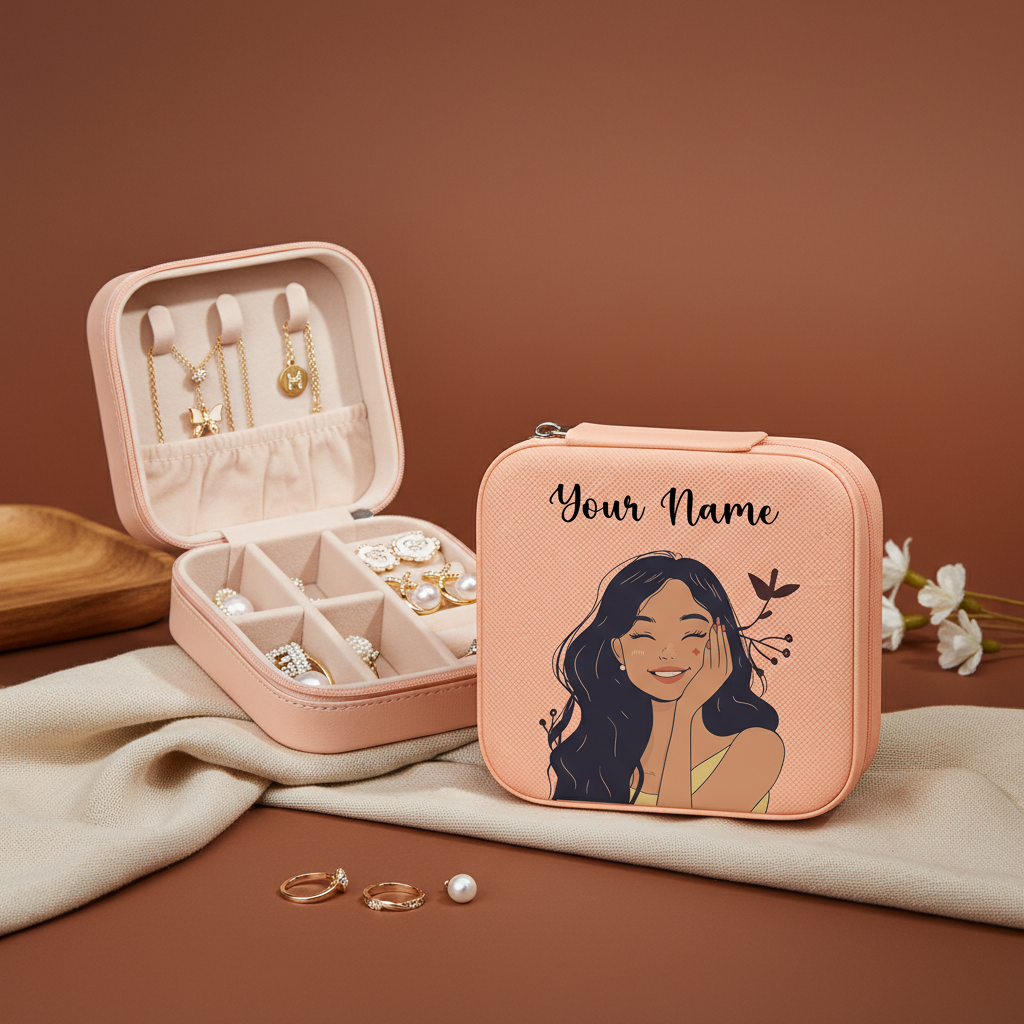 Smile Girl | Peach – Personalized Jewellery Box with Name (Medium)