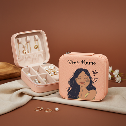 Smile Girl | Peach – Personalized Jewellery Box with Name (Medium)