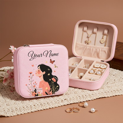 Personalized Pink Jewellery Box with Name – Sweet Blossom Heart & Butterfly Design | Travel Jewelry Organizer for Women & Girls (Copy)