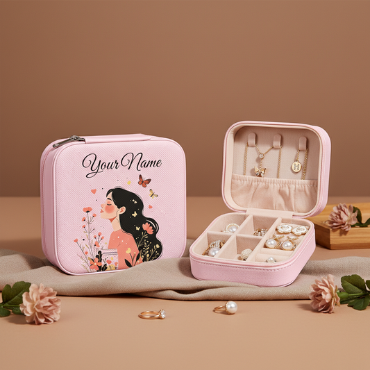 Personalized Pink Jewellery Box with Name – Sweet Blossom Heart & Butterfly Design | Travel Jewelry Organizer for Women & Girls (Copy)